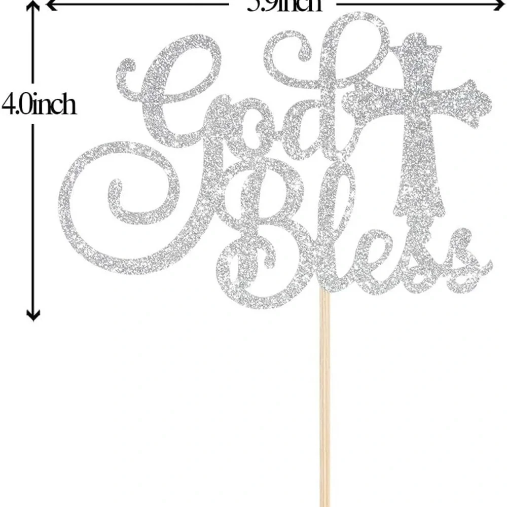 Silver God Bless Cake Topper